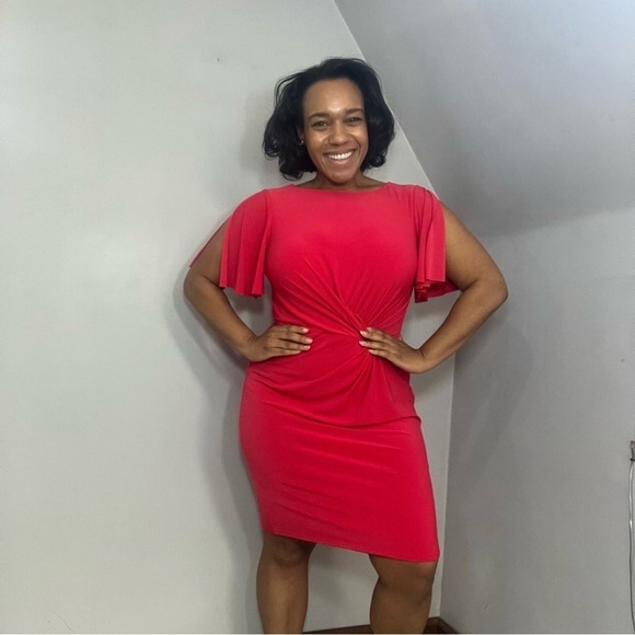 Ralph Lauren coral red bodycon midi dress short sleeve business casual everyday - Picture 16 of 16